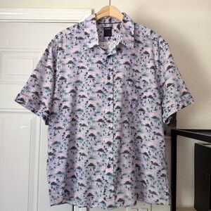 BENSON New York lavender purple tropical Hawaiian print‎ cotton short sleeve
